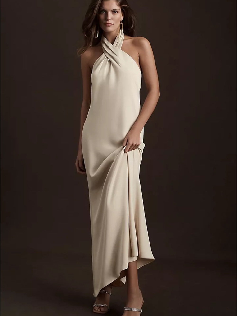 BHLDN RUBY TWIST HALTER SATIN GOWN - IVORY - SIZE 4